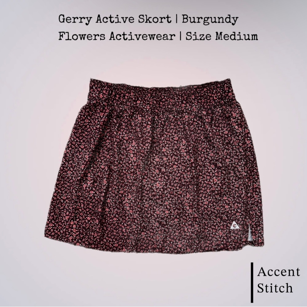 Gerry Activewear Skort | Burgundy Flowers Athletic Sports Shorts Size Medium
